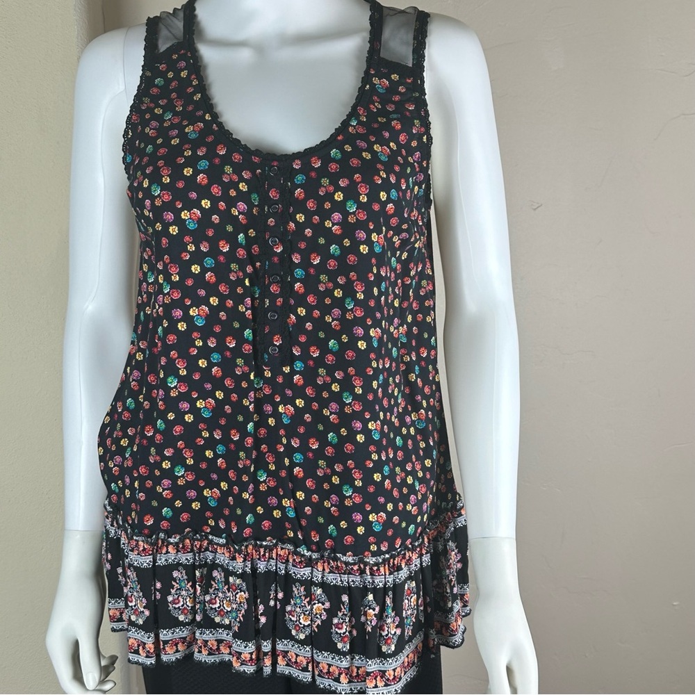 Olsenboye Black Multicolor Floral Tank Top